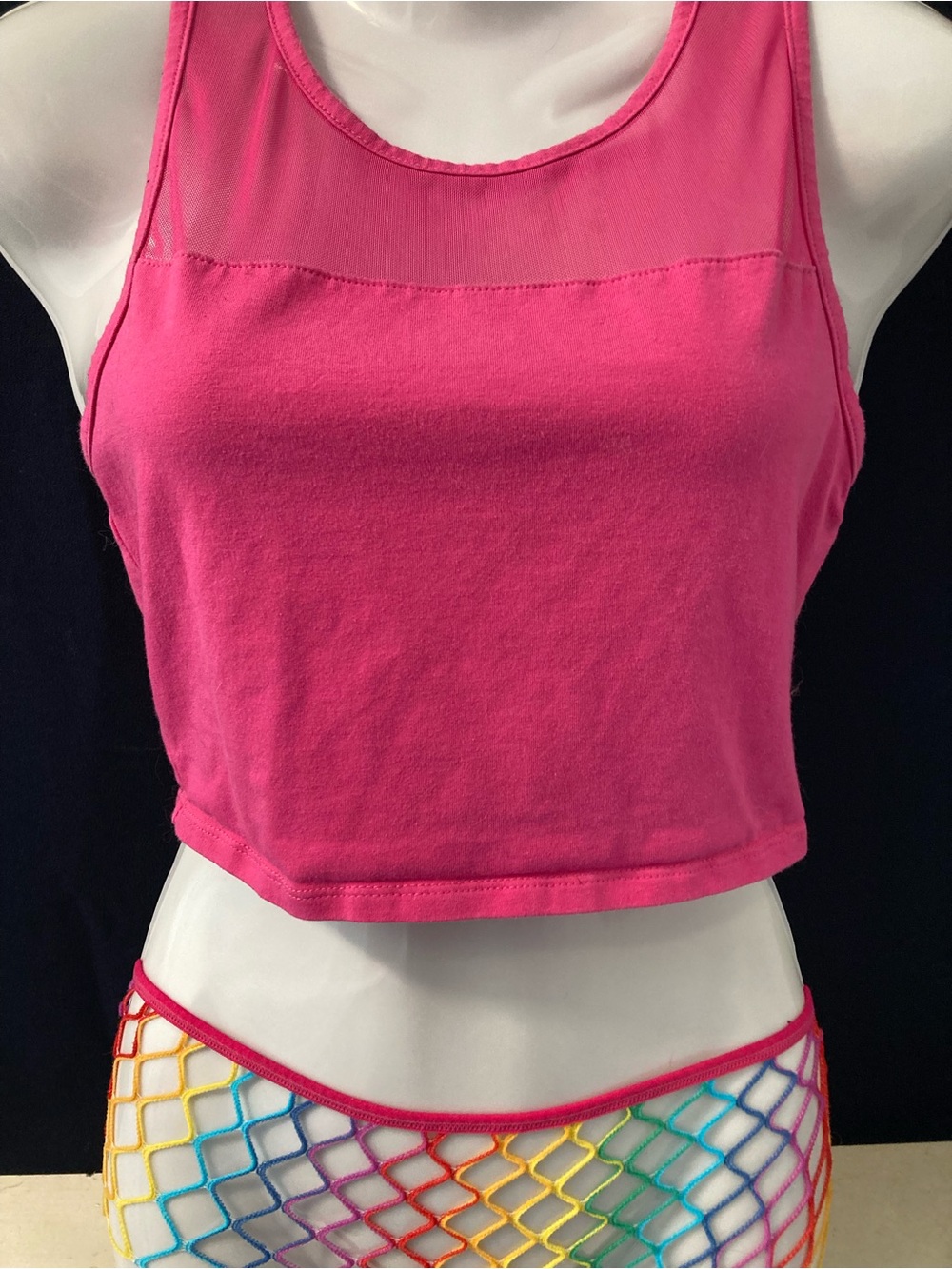 Seductions Pink Mesh Crop Tank Top Y2K Festival Medium